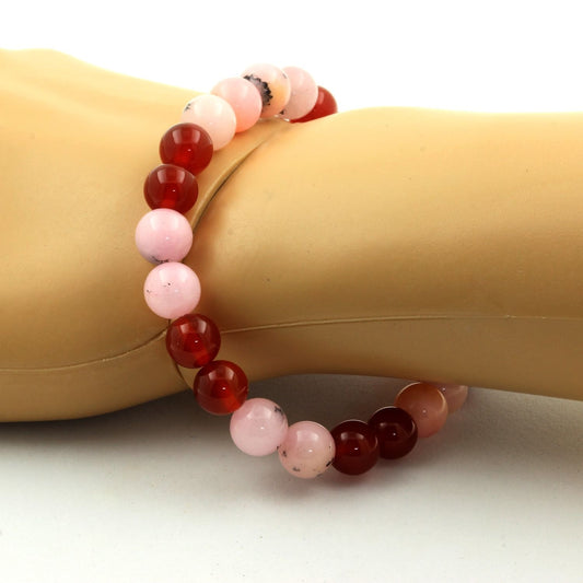 Opale Rose + Agate Rouge. Bracelet en Perles naturelles