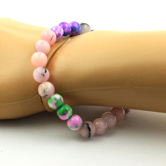 Opale Rose + Jaspe violet bleu + Jaspe vert rose + Jaspe rose jaune. Bracelet en Perles naturelles