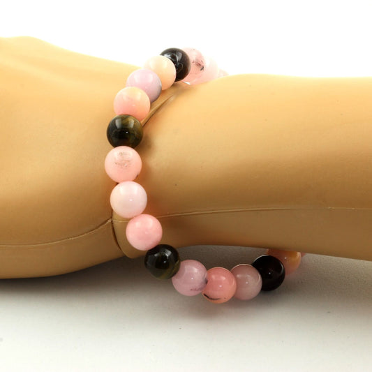 Opale Rose + Oeil de Tigre multicolore. Bracelet en Perles naturelles
