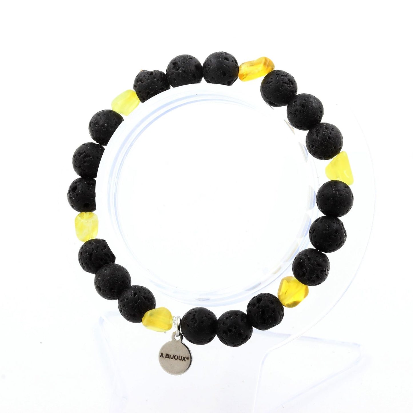 Opale jaune d'Australie + Perles Lave. Bracelet en Perles naturelles