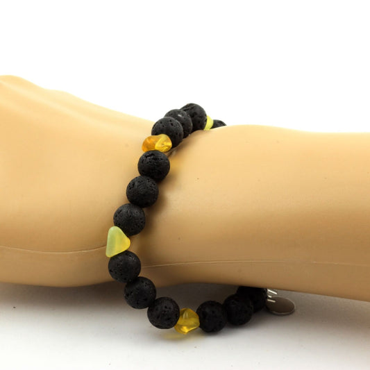 Opale jaune d'Australie + Perles Lave. Bracelet en Perles naturelles