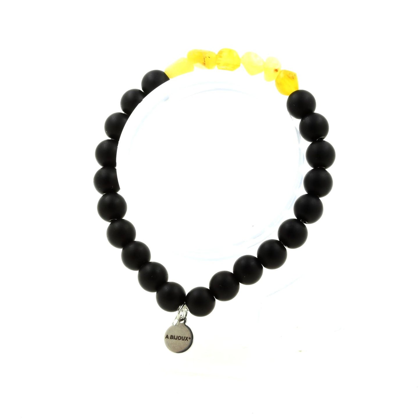 Opale jaune d'Australie + Perles Onyx noir mat. Bracelet Perles naturelles