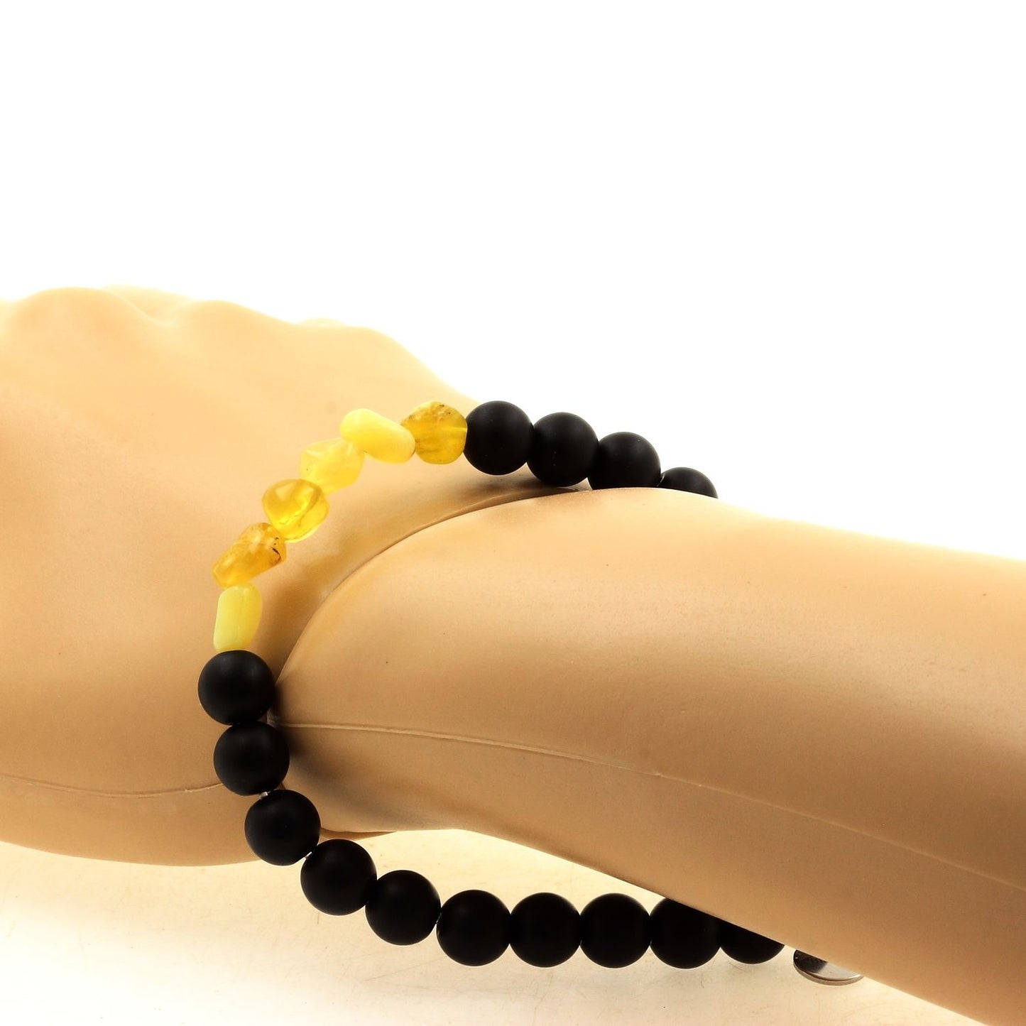 Opale jaune d'Australie + Perles Onyx noir mat. Bracelet Perles naturelles