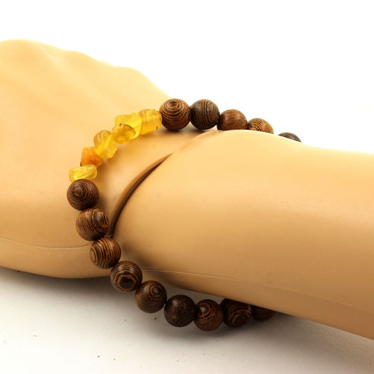 Opale jaune d'Australie + Perles bois. Bracelet en Perles naturelles