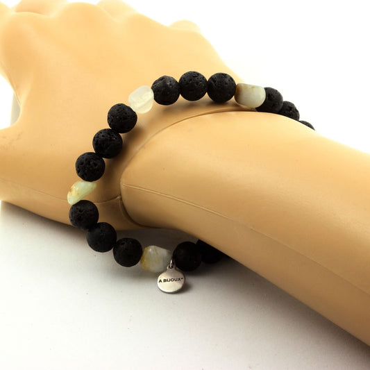 Opale multicolore d'Australie + Perles Lave. Bracelet Perles naturelles