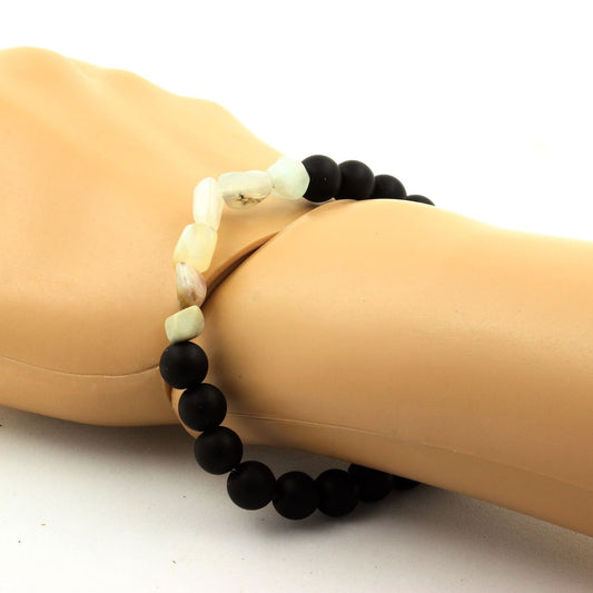 Opale multicolore d'Australie + Perles Onyx noir mat. Bracelet Perles