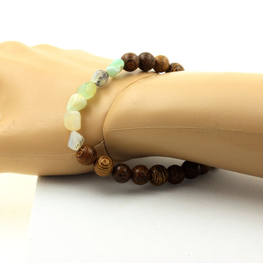 Opale multicolore d'Australie + Perles bois. Bracelet en Perles naturelles
