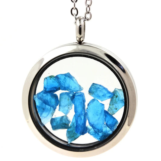 Collier Apatite bleu neon modèle Médaillon