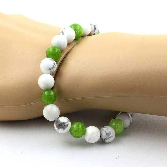 Péridot + Howlite. Bracelet Perles naturelles