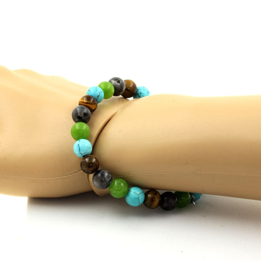 Péridot + Labradorite + Oeil de Tigre + Turquoise. Bracelet Perles