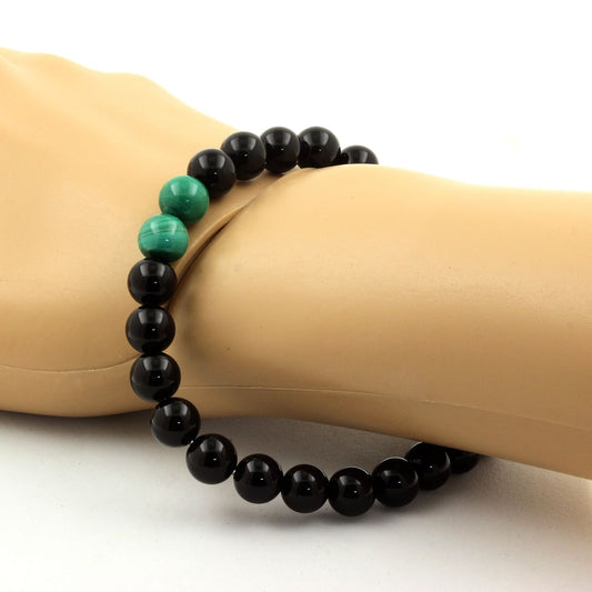 Malachite du Congo + Agate noire. Bracelet en Perles naturelles