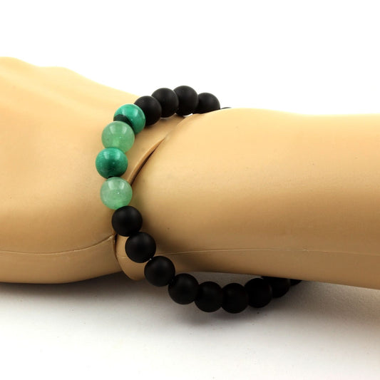 Malachite du Congo + Aventurine + Onyx noir mat. Bracelet en Perles naturelles