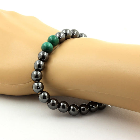 Malachite du Congo + Hématite. Bracelet en Perles naturelles