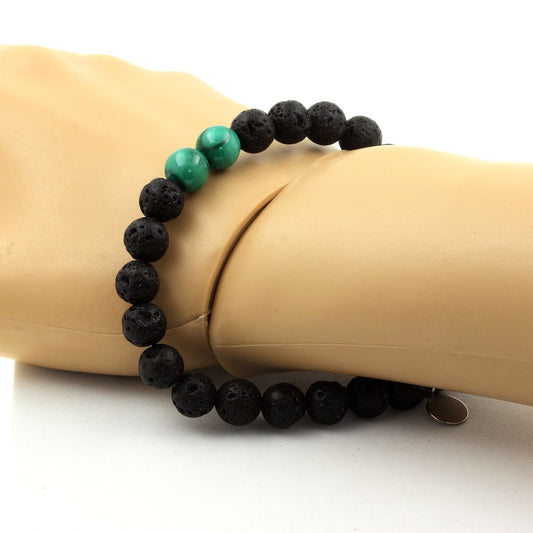 Malachite du Congo + Lave. Bracelet en Perles naturelles