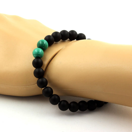 Malachite du Congo + Onyx noir mat. Bracelet en Perles naturelles