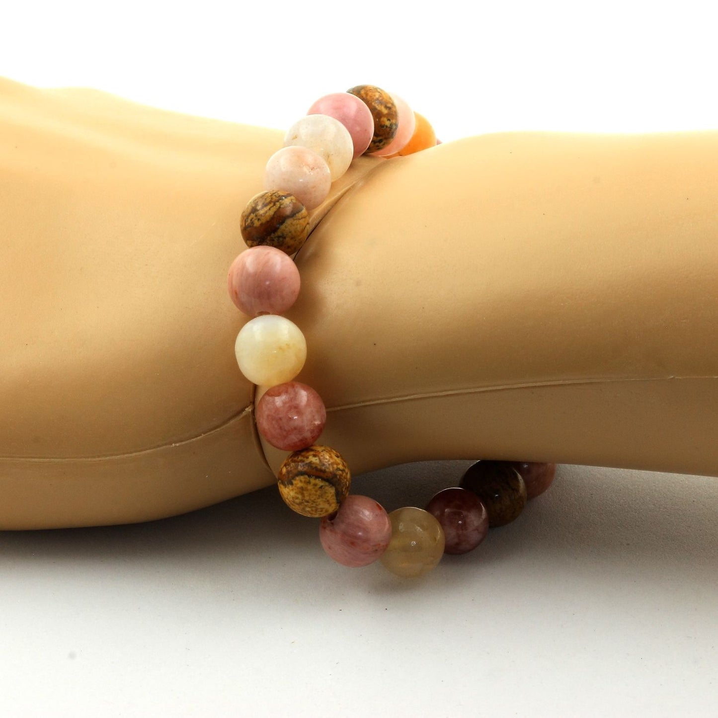 Pierre de Soleil + Rhodonite + Jaspe Paysage + Agate Feuille de Bambou. Bracelet en Perles naturelles