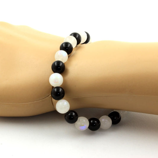 Pierre de lune + Agate noire. Bracelet Perles naturelles