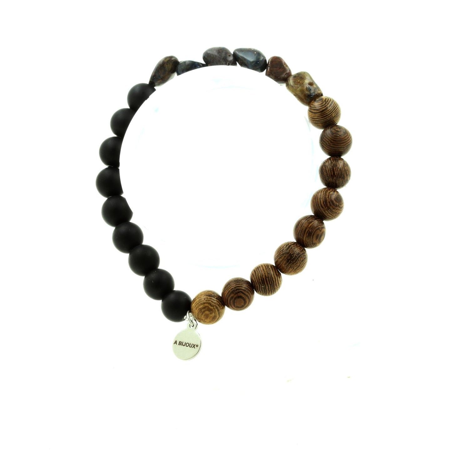 Pietersite des USA + Perles Onyx noir mat + bois. Bracelet en Perles naturelles