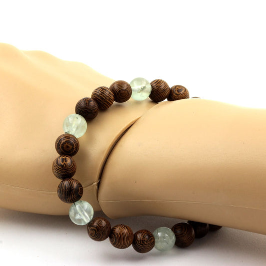 Prehnite d'Afrique + bois. Bracelet Perles naturelles