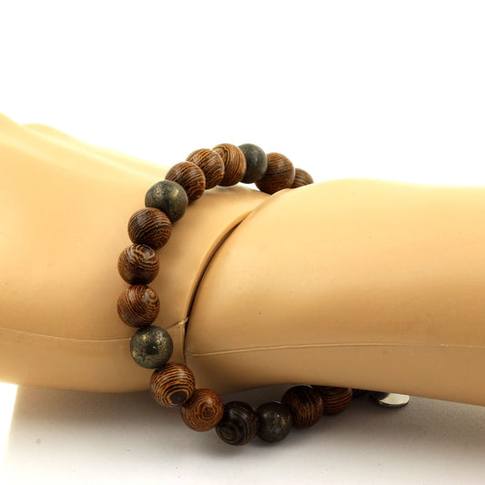 Pyrite d' Afrique du Sud + bois. Bracelet Perles naturelles