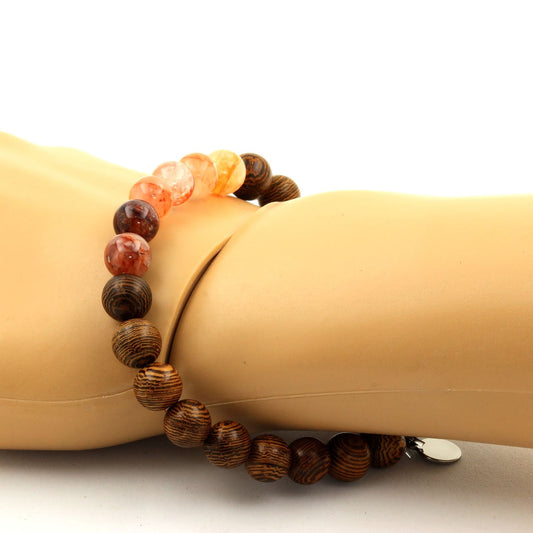 Quartz Hematoide de Madagascar + bois. Bracelet Perles naturelles