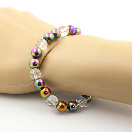 Quartz + Hématite multicolore. Bracelet Perles naturelles