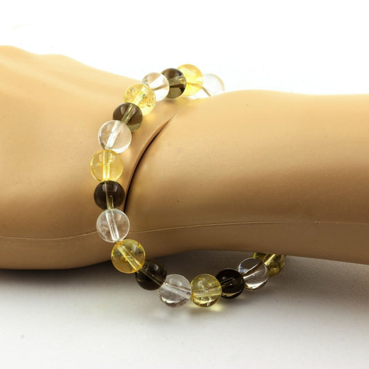 Quartz fumé + Citrine + Quartz. Bracelet Perles naturelles