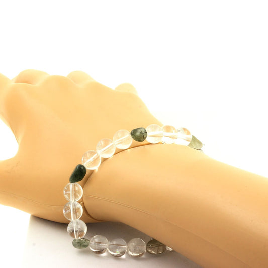 Quartz rutile vert du Brésil + Perles Quartz. Bracelet Perles naturelles