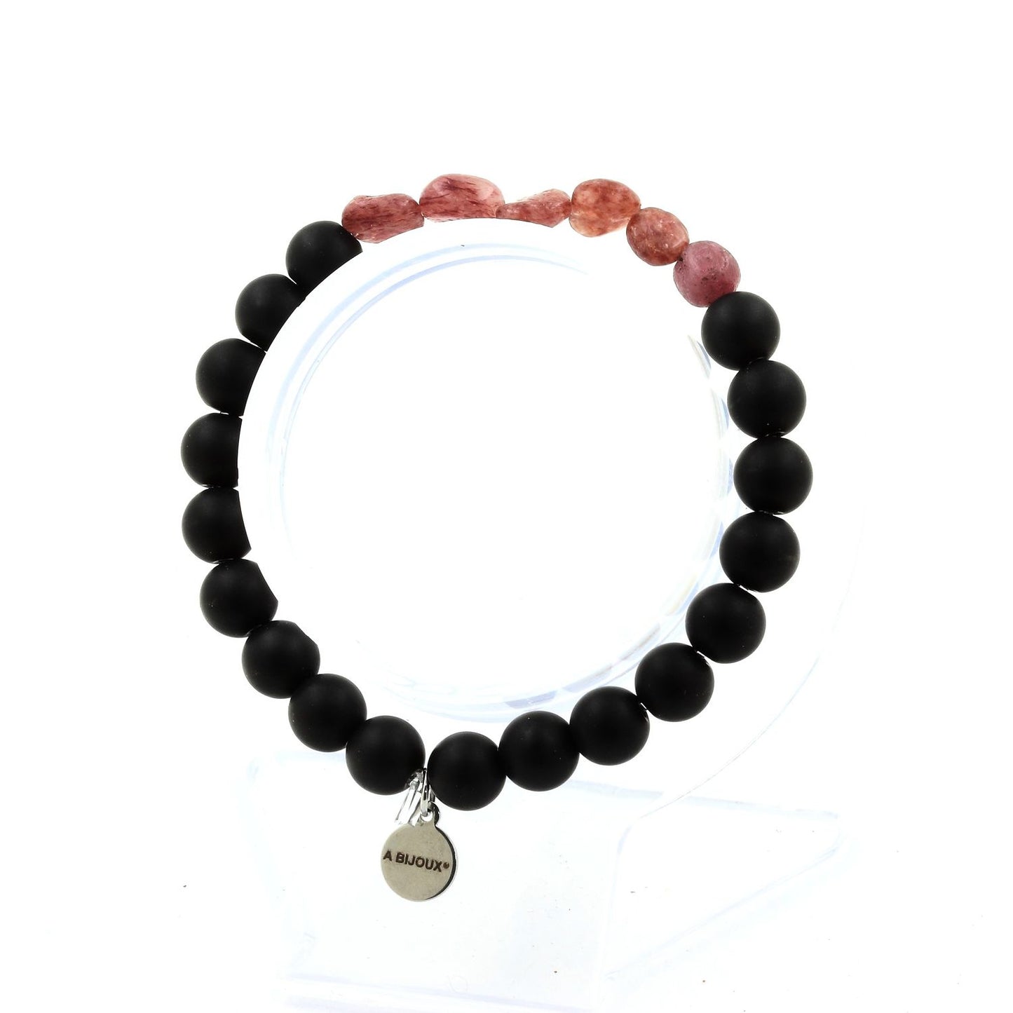 Rubis du Brésil + Perles Onyx noir mat. Bracelet en Perles naturelles