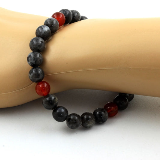 Labradorite + Agate Rouge. Bracelet en Perles naturelles