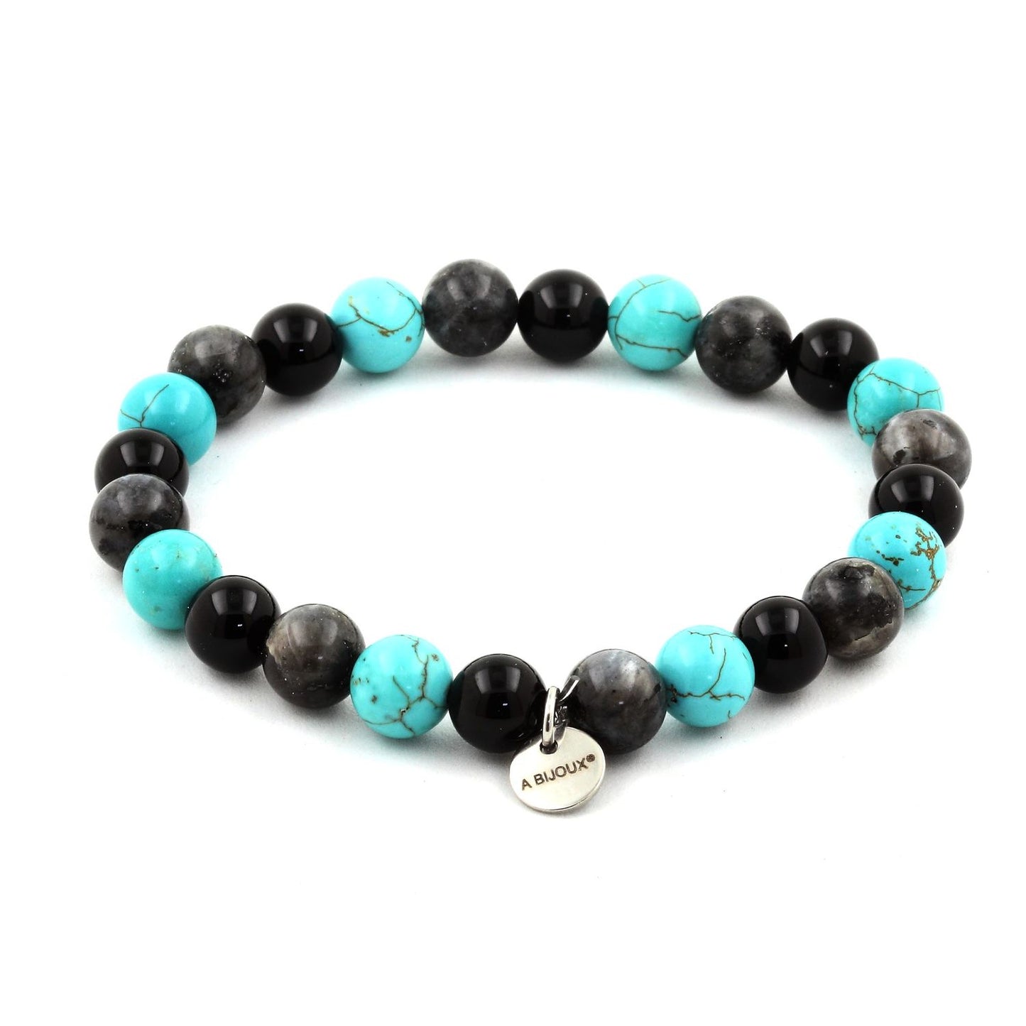 Labradorite + Agate noire + Turquoise. Bracelet en Perles naturelles