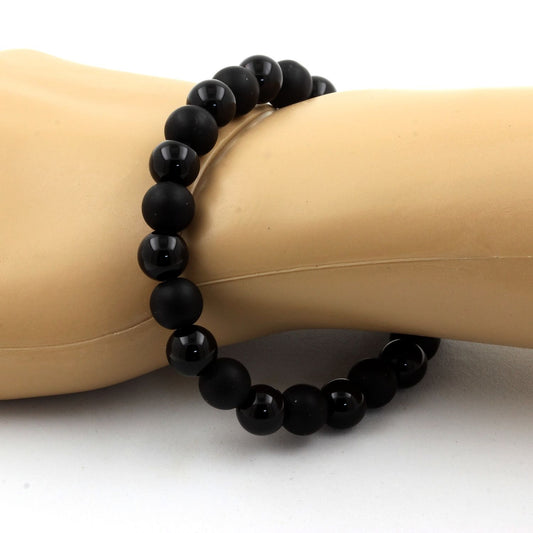 Onyx noir mat + Agate noire. Bracelet en Perles naturelles