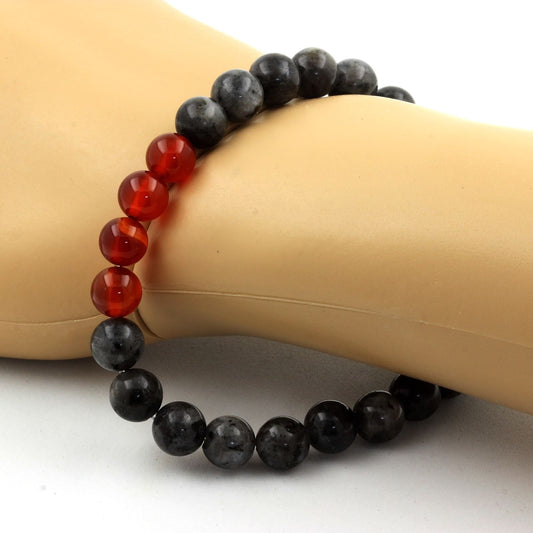 Labradorite + Agate Rouge. Bracelet en Perles naturelles