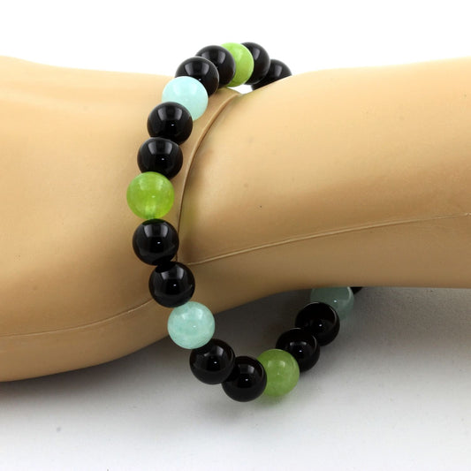 Angélite + Péridot + Agate noire. Bracelet en Perles naturelles