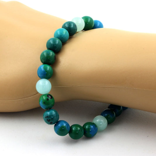 Chrysocolle + Angélite. Bracelet en Perles naturelles
