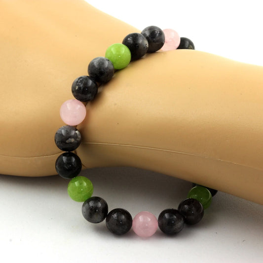 Péridot + Labradorite + Quartz rose. Bracelet en Perles naturelles