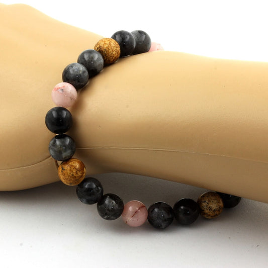 Opale Rose + Labradorite + Jaspe Paysage. Bracelet en Perles naturelles
