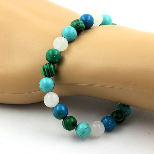 Pierre de lune + Turquoise + Chrysocolle + Malachite (avec résine). Bracelet en Perles naturelles