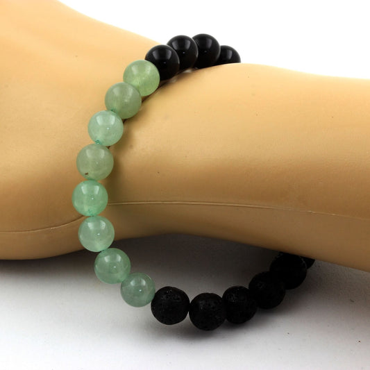 Aventurine + Lave + Obsidienne noire. Bracelet en Perles naturelles