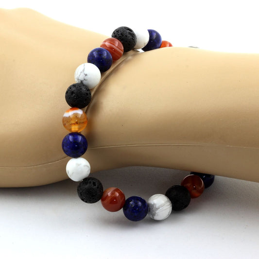 Lapis Lazuli + Agate rubanée + Howlite + Lave. Bracelet en Perles naturelles