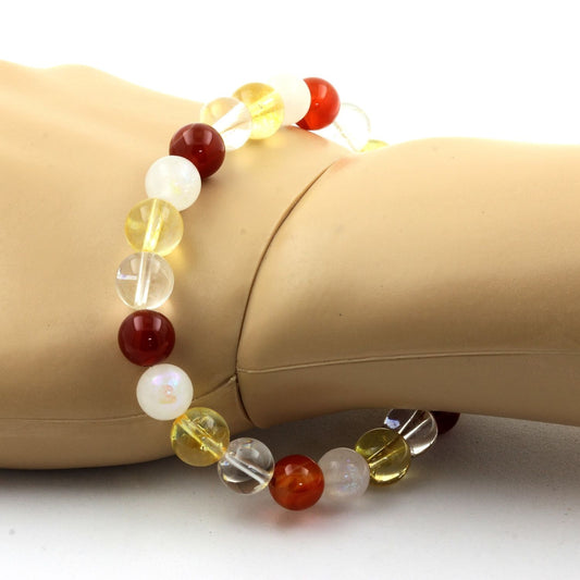 Pierre de lune + Citrine + Quartz + Agate rubanée. Bracelet en Perles naturelles