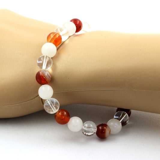 Quartz + Pierre de lune + Agate rubanée. Bracelet en Perles naturelles