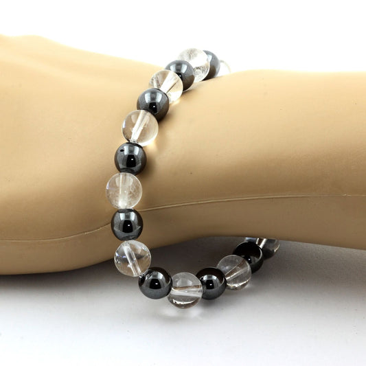 Quartz + Hématite. Bracelet en Perles naturelles