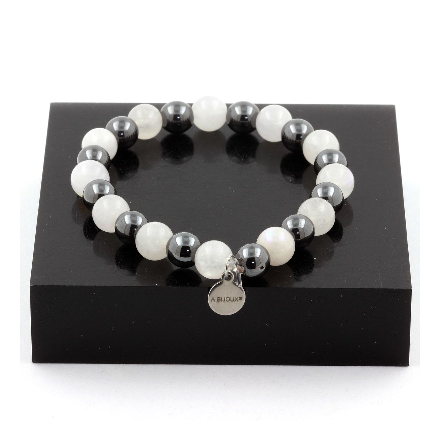 Pierre de lune + Hématite. Bracelet en Perles naturelles