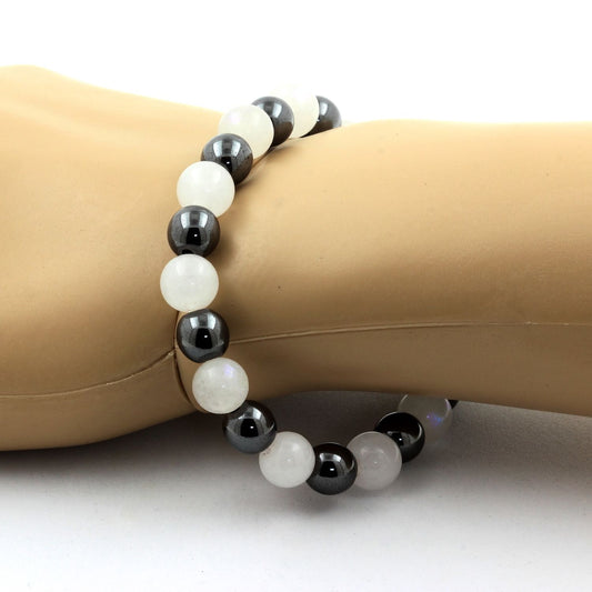 Pierre de lune + Hématite. Bracelet en Perles naturelles