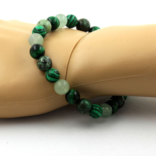 Oeil de Tigre vert + Malachite (avec résine) + Aventurine + Turquoise Africaine. Bracelet en Perles naturelles