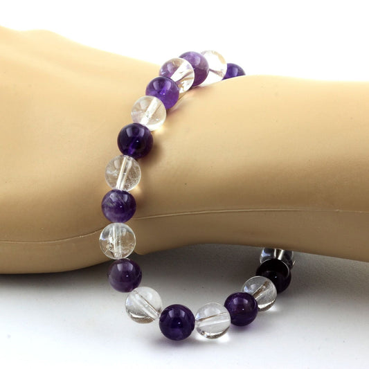 Améthyste + Quartz. Bracelet en Perles naturelles