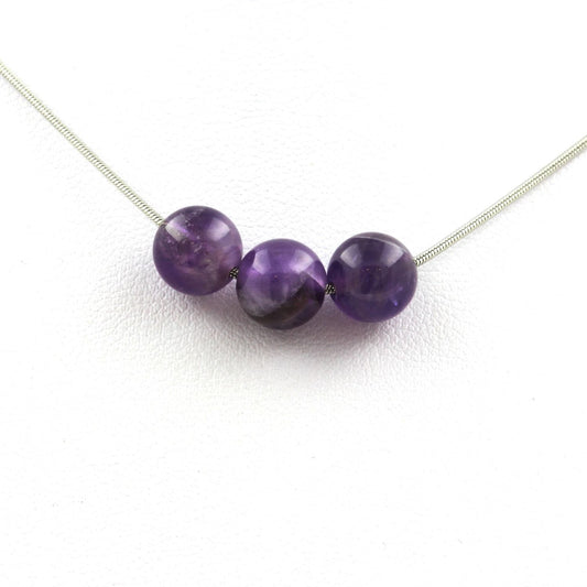 Collier 3 perles Améthyste 8 mm