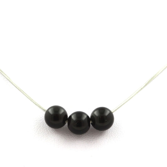 Collier 3 perles Obsidienne 8 mm