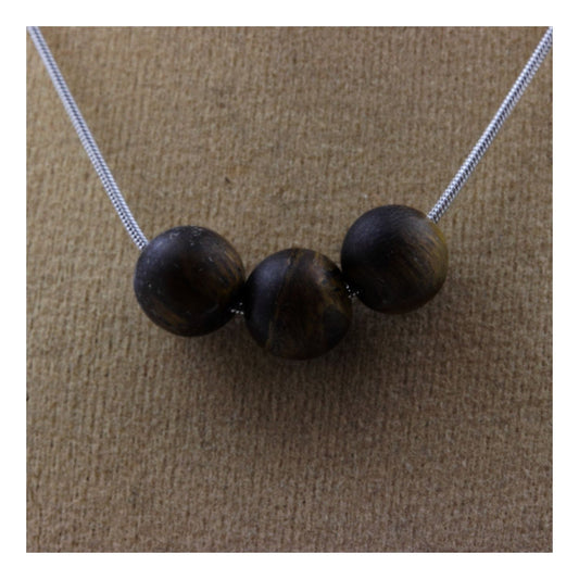 Collier 3 perles Oeil de Tigre mat 8 mm